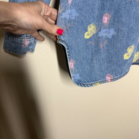 Ganni Printed Indigo Frill Collar Shirt Womens Size 44 US 14 Cottagecore Femme - Picture 8 of 13